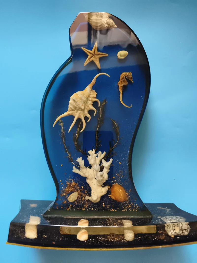 Décor marin résine bleu corail hippocampe coquillages étoile de mer Grand