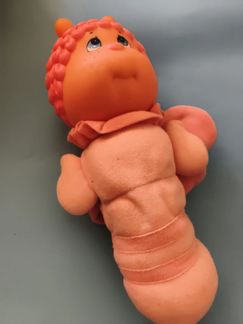 Peluche vintage Bisounours orange chenille visage vinyle années 80