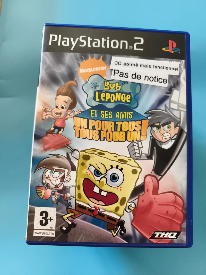 Jeu PS2 Bob l’Éponge Un pour tous THQ Nickelodeon, sans notice, CD abîmé