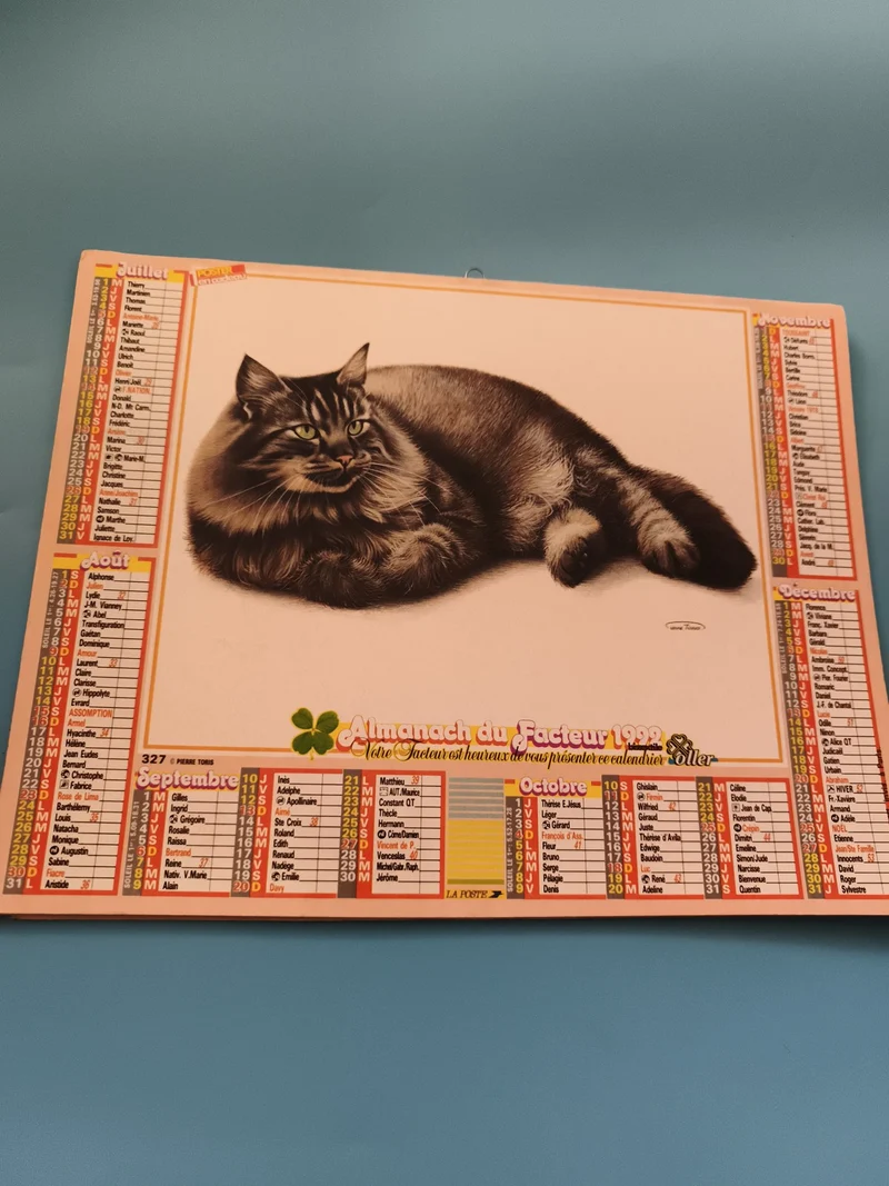 Almanach du Facteur 1992 chat illustration calendrier mural La Poste