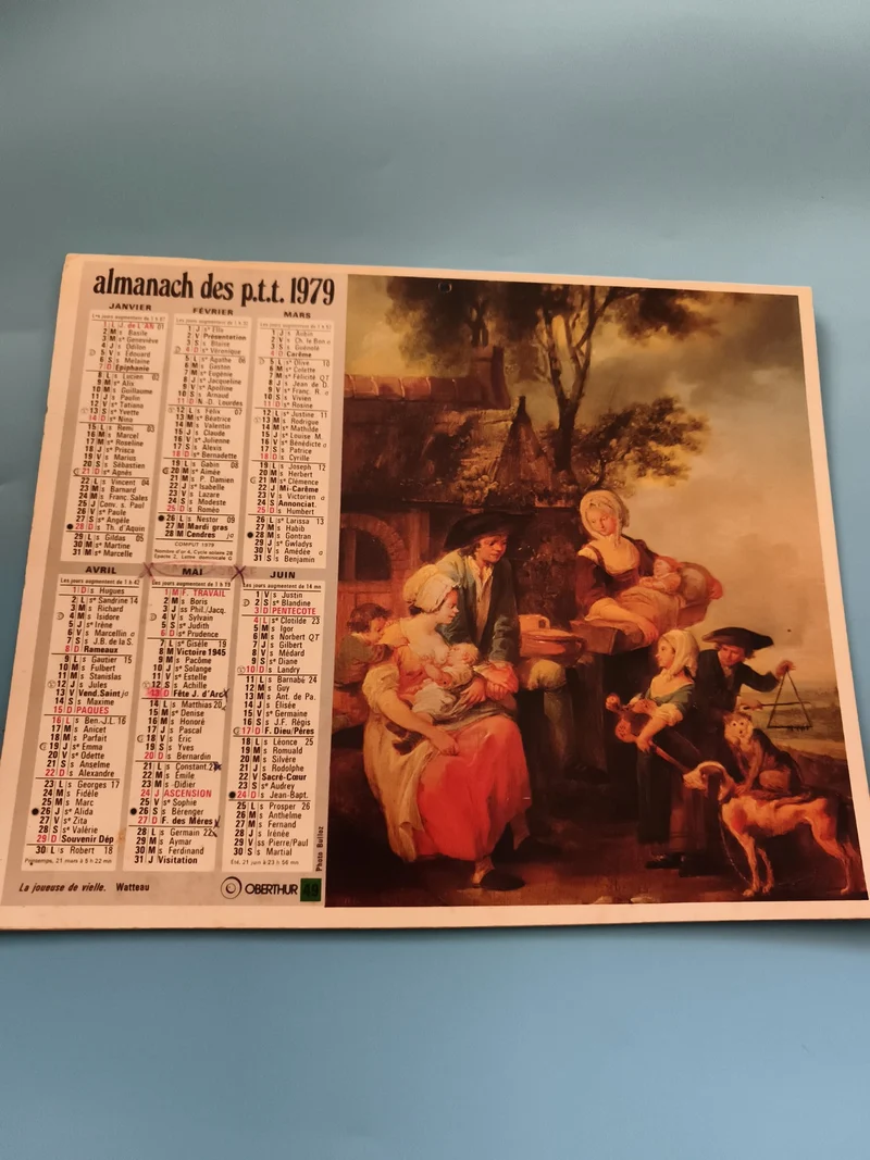 Almanach PTT 1979 Oberthur calendrier mural illustration Watteau