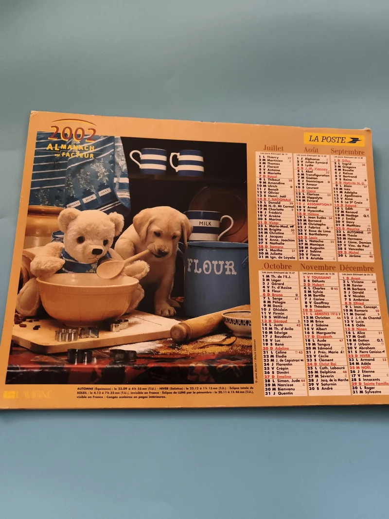 Almanach du Facteur 2002 La Poste illustration chien ourson cuisine