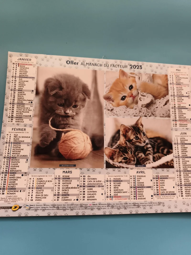 Almanach du facteur 2023 chats Oller calendrier mural La Poste