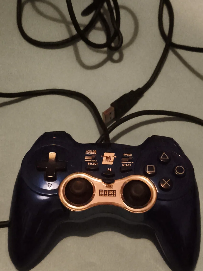 Manette filaire USB Générique bleu PS2 PS3 PC double joystick turbo