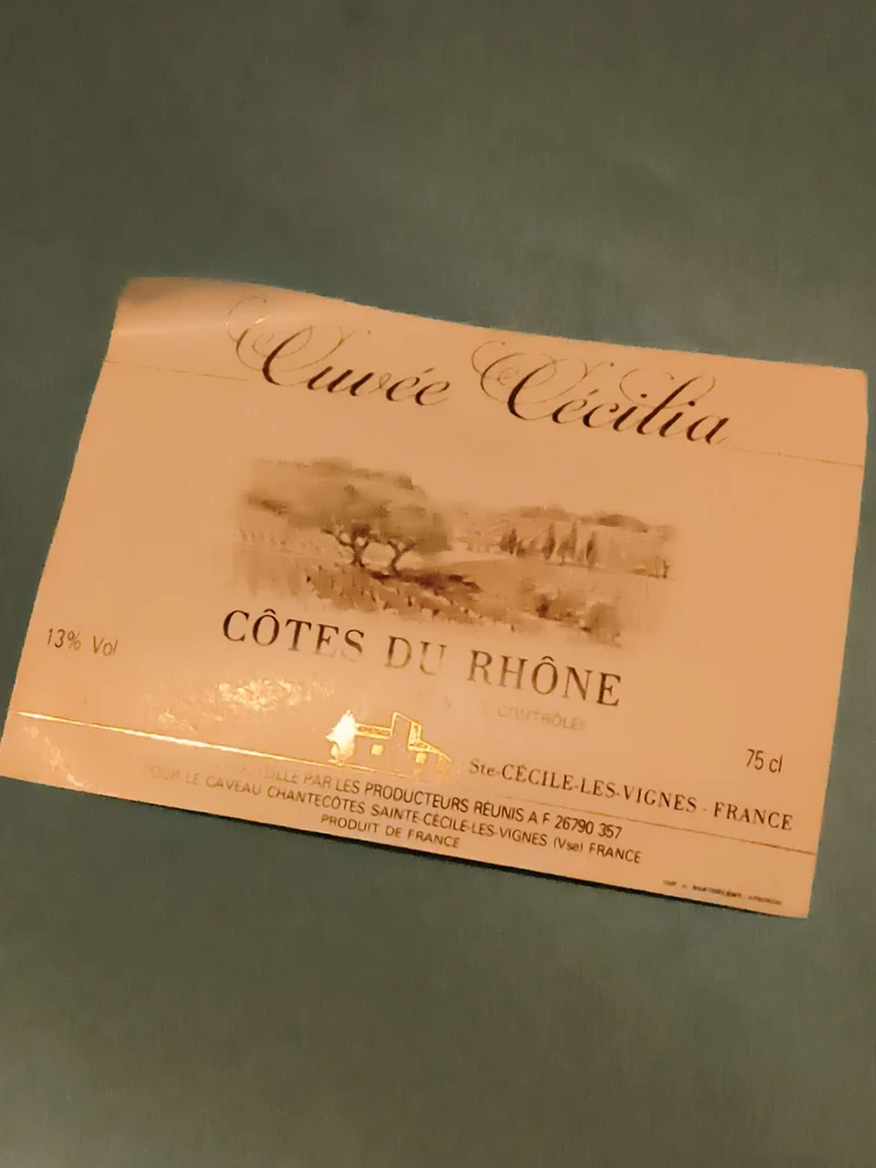 Étiquette vin Côtes du Rhône Cuvée Cécilia dorée France bouteille
