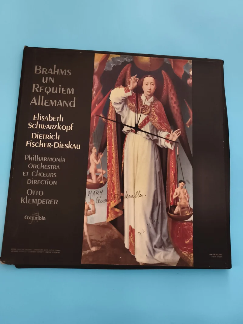 Coffret vinyle Brahms Requiem Allemand Columbia jaquette illustrée