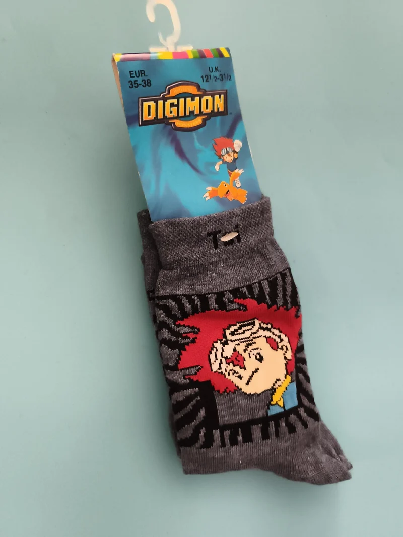 Chaussettes enfant Digimon vintage neuves EUR 35-38 motif animé gris rétro