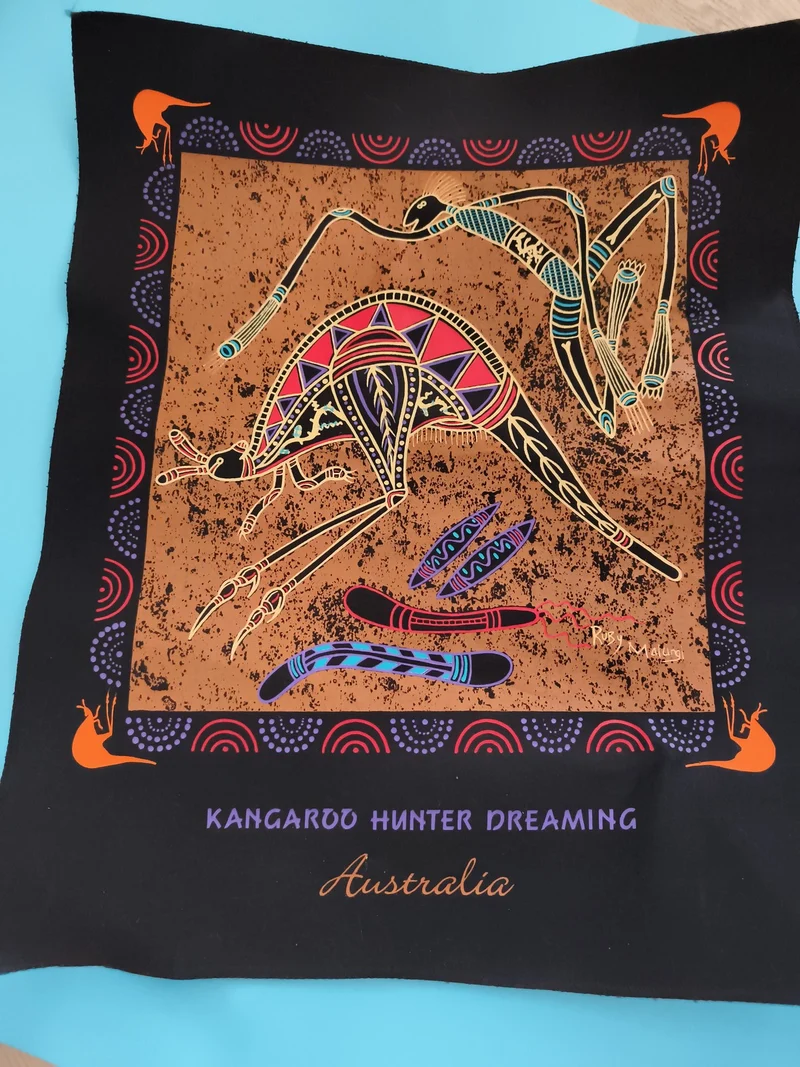 Tissu mural Australie Kangaroo Hunter Dreaming art aborigène imprimé déco murale
