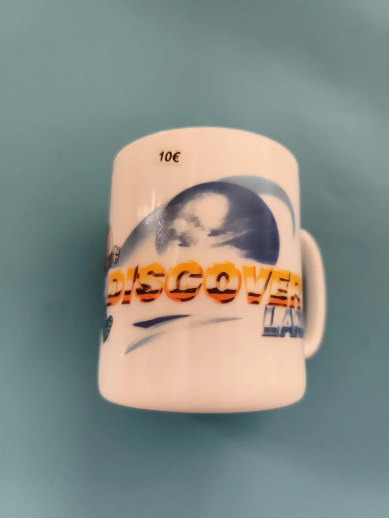 Mug Discover Land vintage, blanc décor paysage, tasse collector neuf