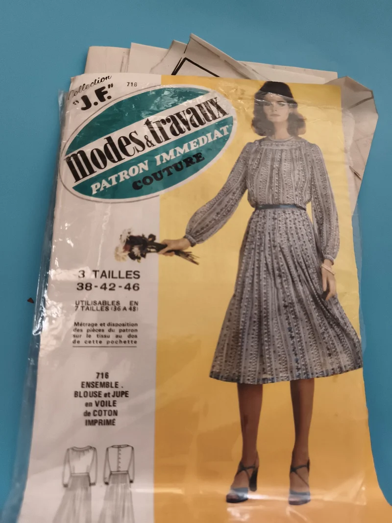 Patron Modes & Travaux vintage blouse jupe 38-42-46 ancien couture J.F.
