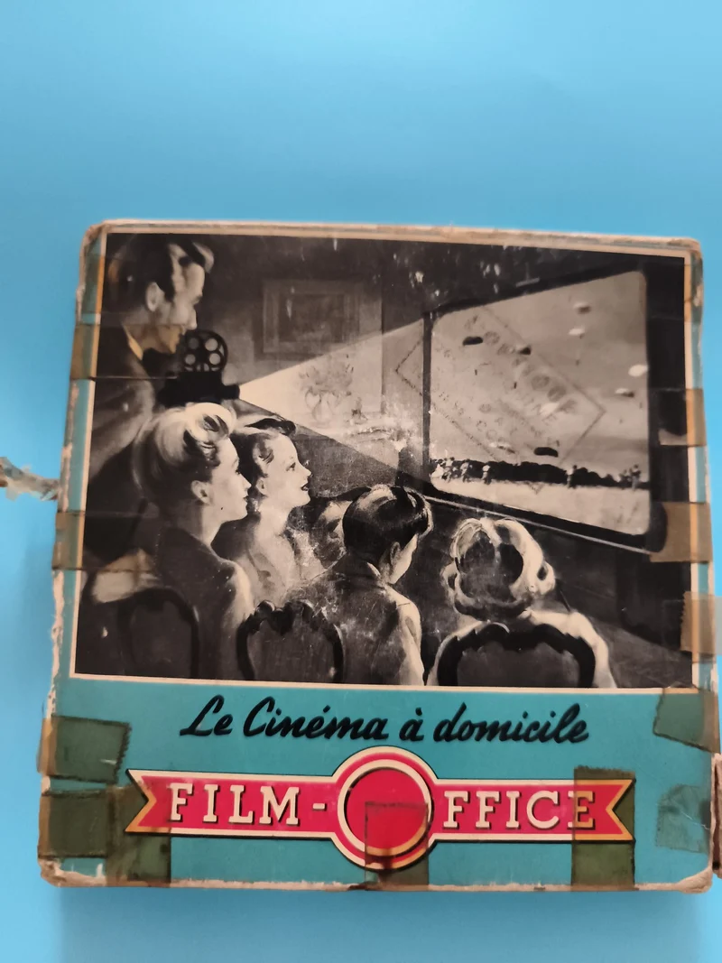 Bobine film ancien Film Office Le Cinéma à domicile boîte illustrée vintage