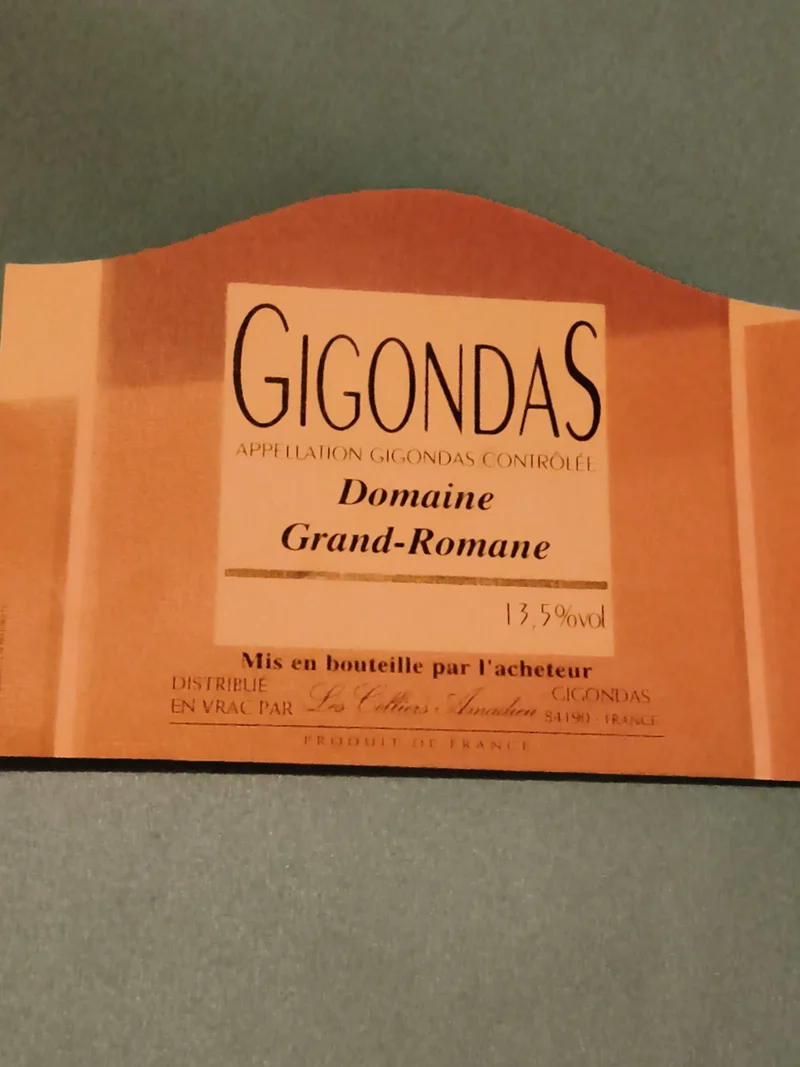 Étiquette vin vintage Gigondas Domaine Grand-Romane neuve, deadstock, France