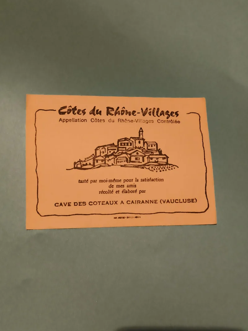 Étiquette vin Côtes du Rhône-Villages vintage Cave des Coteaux Cairanne neuve