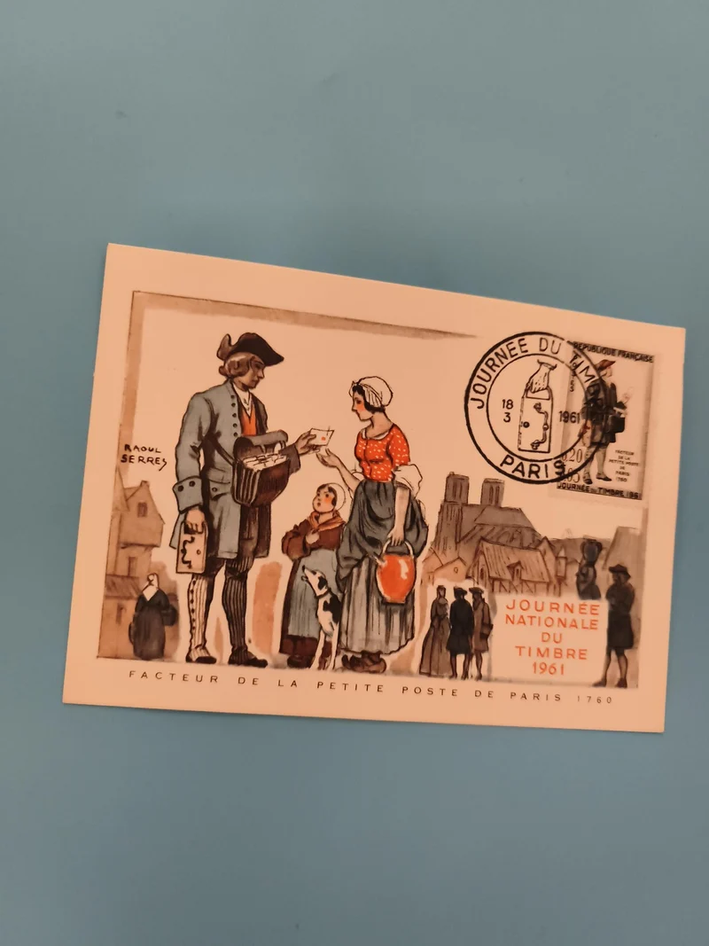 Carte postale illustrée Journée du Timbre 1961 Paris Raoul Serres philatélie