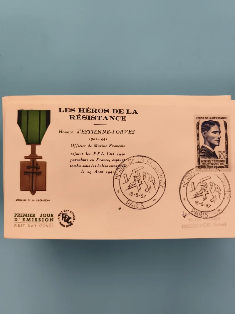 Lettre Premier Jour Héros Résistance d'Estienne d'Orves 1957 Paris Philatélie