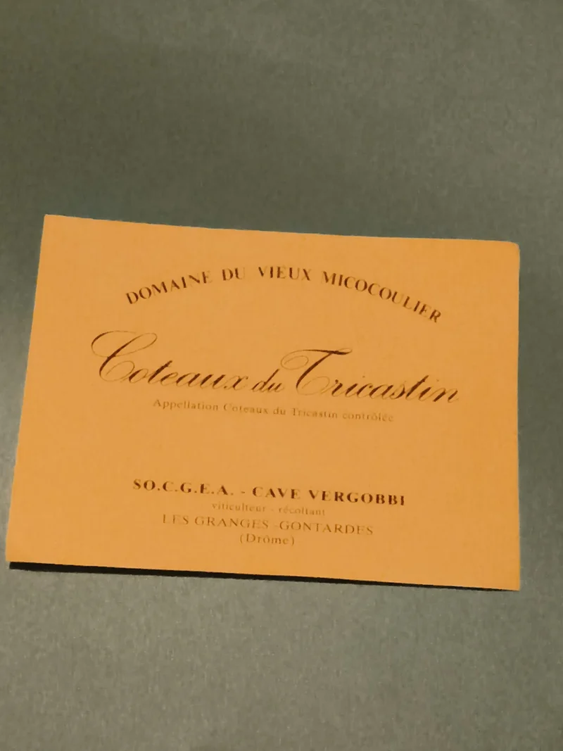 Étiquette de vin vintage Coteaux du Tricastin neuve Domaine du Vieux Micocoulier