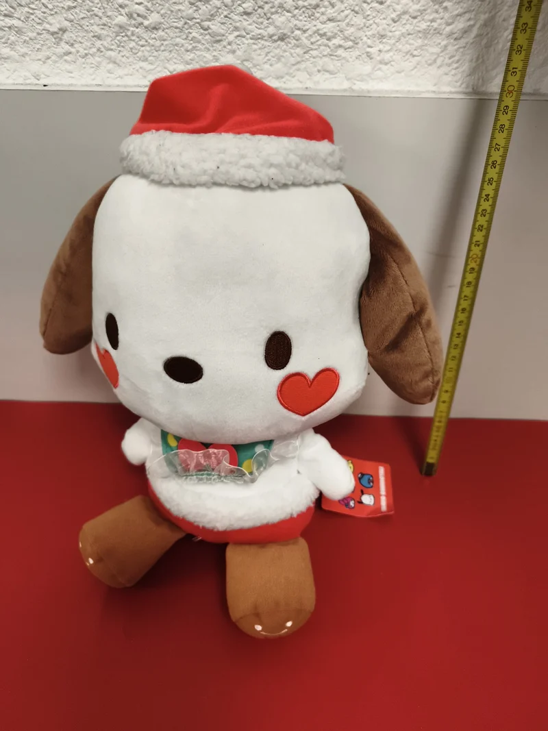 Peluche Sanrio chien blanc et brun cœur rouge bonnet Noël officielle