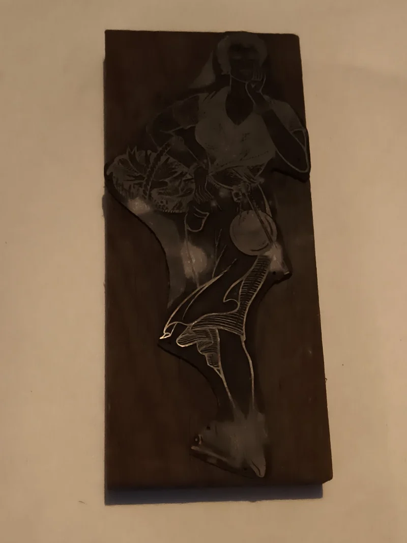 Plaque ancienne de gravure typographique femme, matrice impression vintage