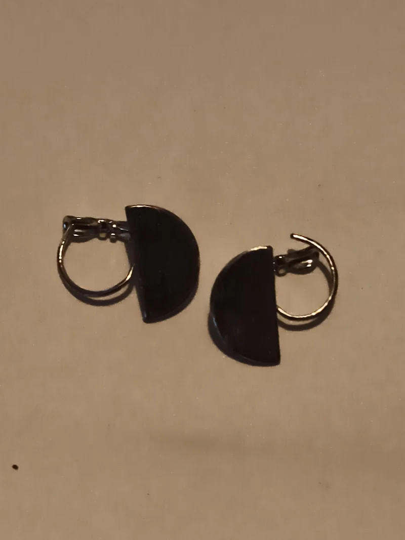 Boucles d’oreilles vintage demi-lune noires, clip rétro années 80