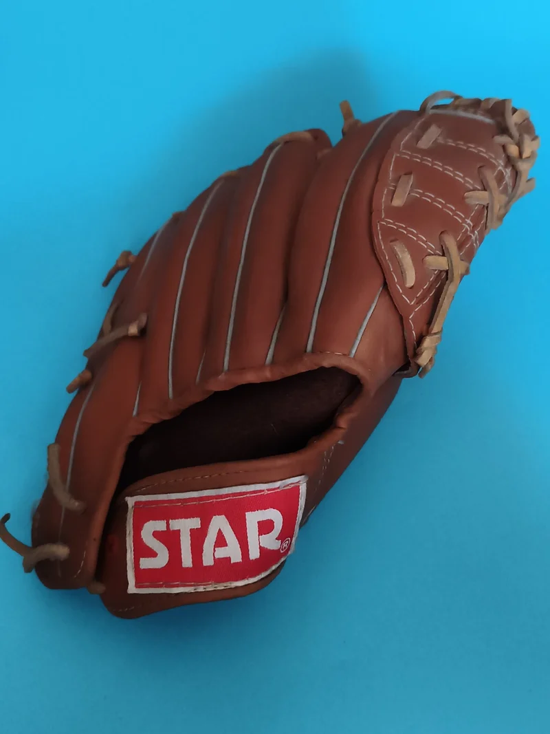 Gant de baseball vintage STAR brun, broderie blanche, rétro sport USA