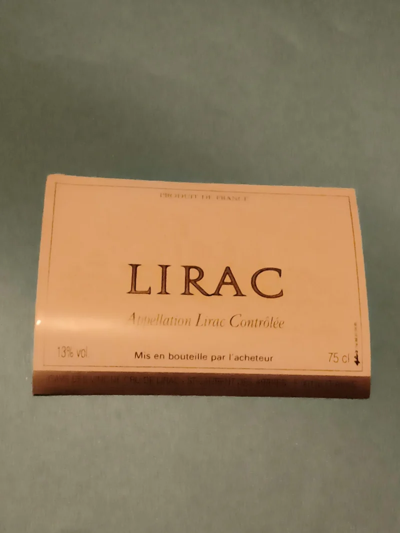 Étiquette de vin LIRAC vintage neuve, Appellation Lirac Contrôlée, 13% vol