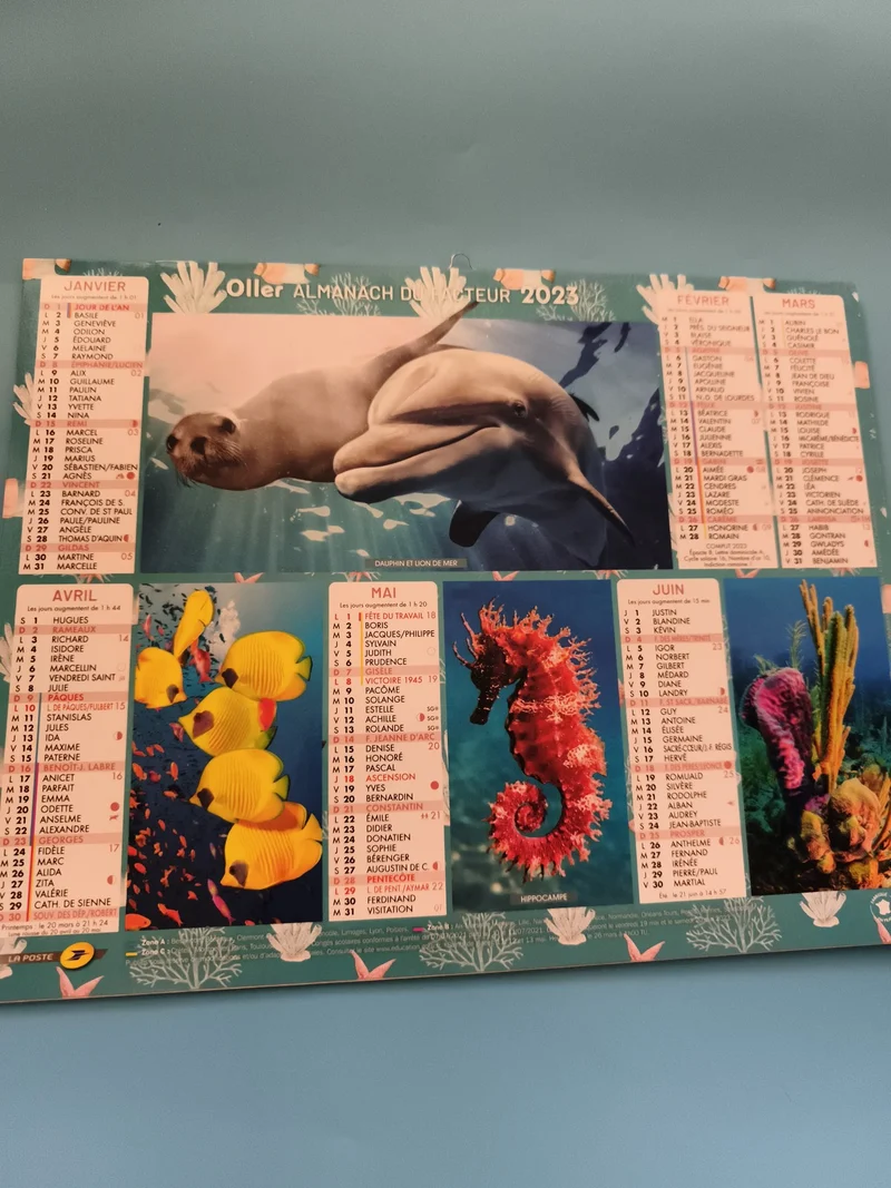 Almanach du facteur 2023 animaux marins Oller neuf calendrier mural La Poste
