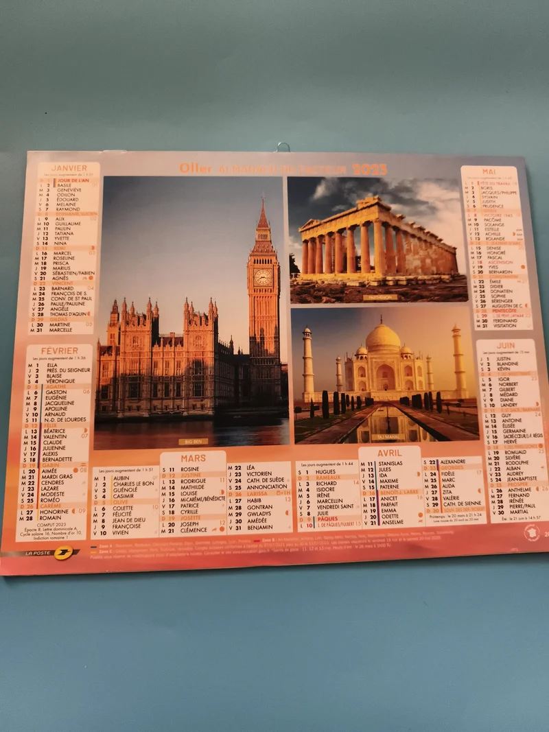 Almanach mural du facteur Oller 2023 monuments calendrier neuf