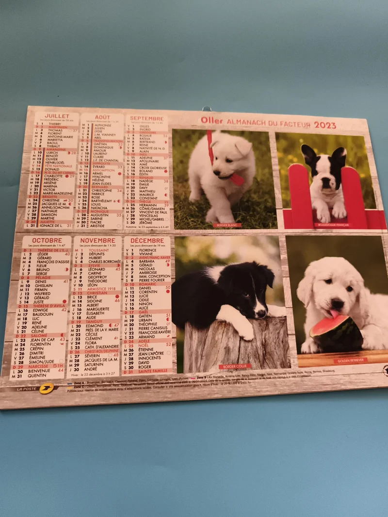 Almanach du facteur 2023 chiots Oller La Poste neuf calendrier mural