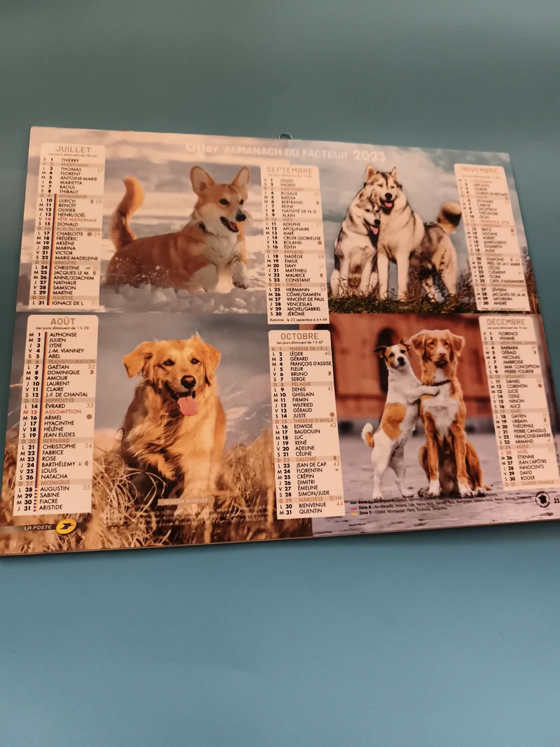 Almanach du facteur 2023 chiens Oller neuf calendrier mural La Poste