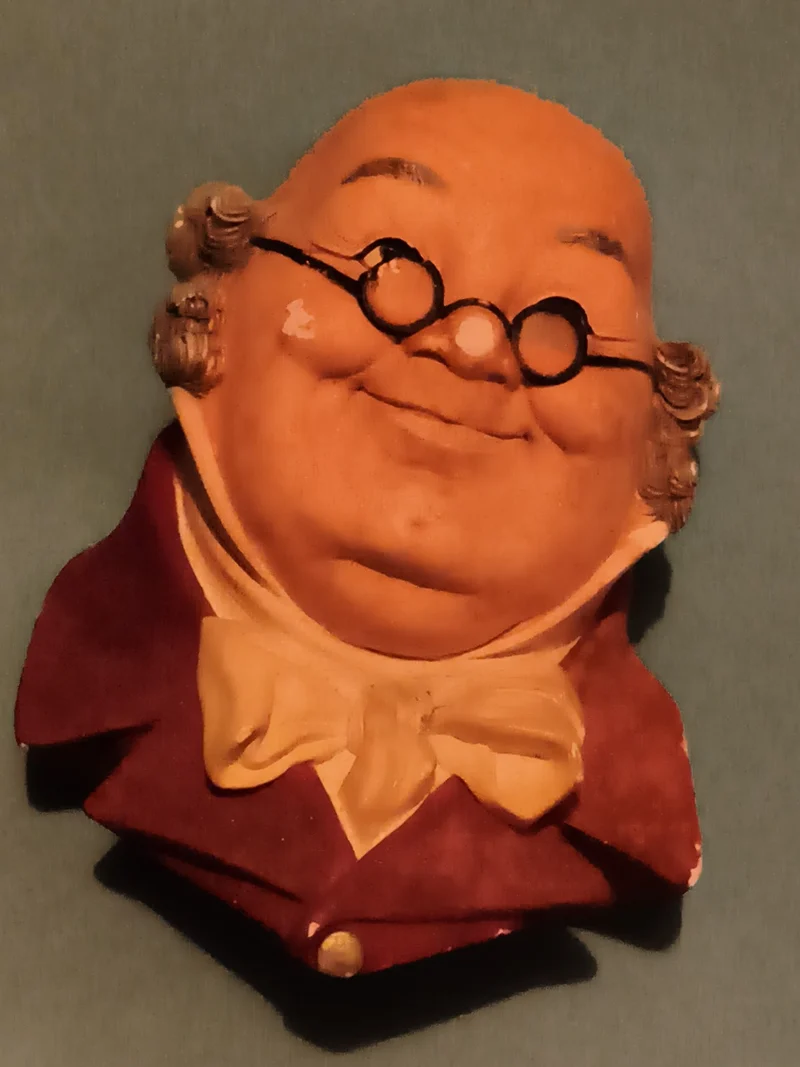 Plaque murale tête Mr. Pickwick Chalkware décor anglais figurine murale
