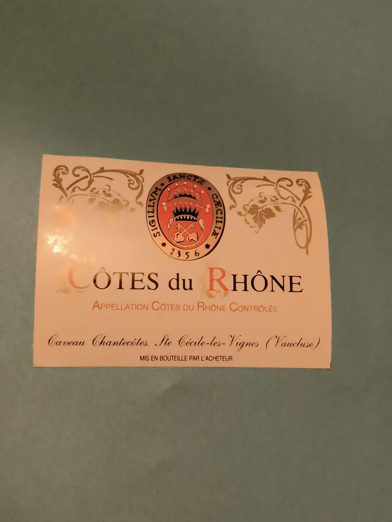 Étiquette de vin Côtes du Rhône vintage neuve Caveau Chantecôtes Vaucluse