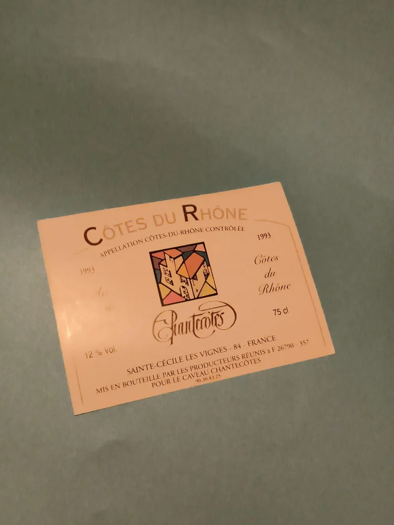 Étiquette vin vintage Côtes du Rhône 1993 Chantecôtes neuve France deadstock