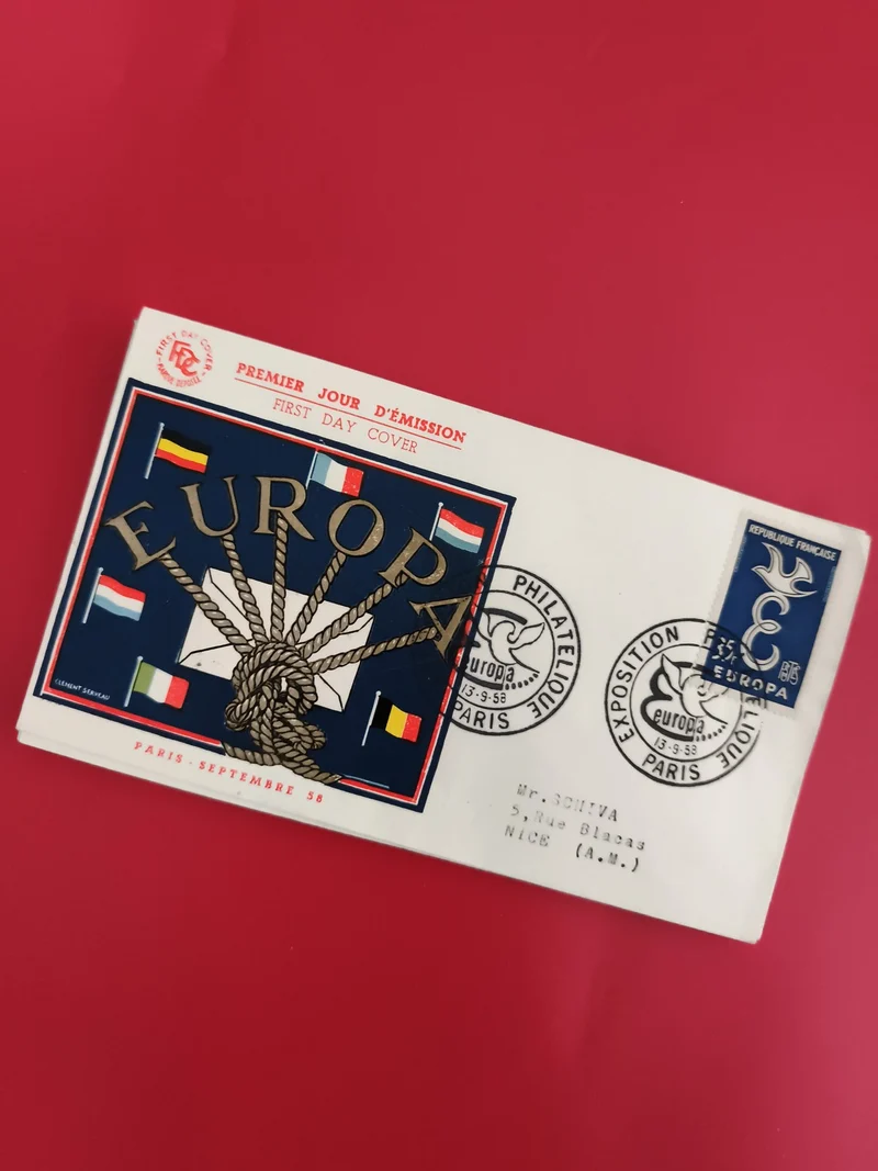 Lettre premier jour Europa 1958 Paris, enveloppe FDC philatélie exposition