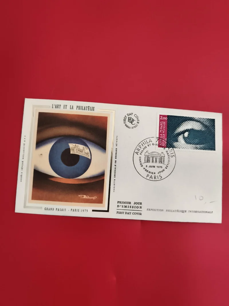 Enveloppe premier jour Art et Philatélie Paris 1975 Grand Palais FDC timbre œil