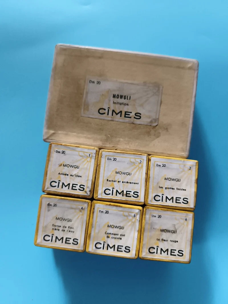Lot 6 bobines film Mowgli Cimes vintage ancien Dm20 boîte initiation