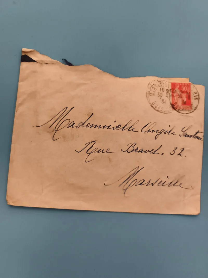 Lettre ancienne timbrée écrite Marseille philatélie oblitération manuscrit (Ref