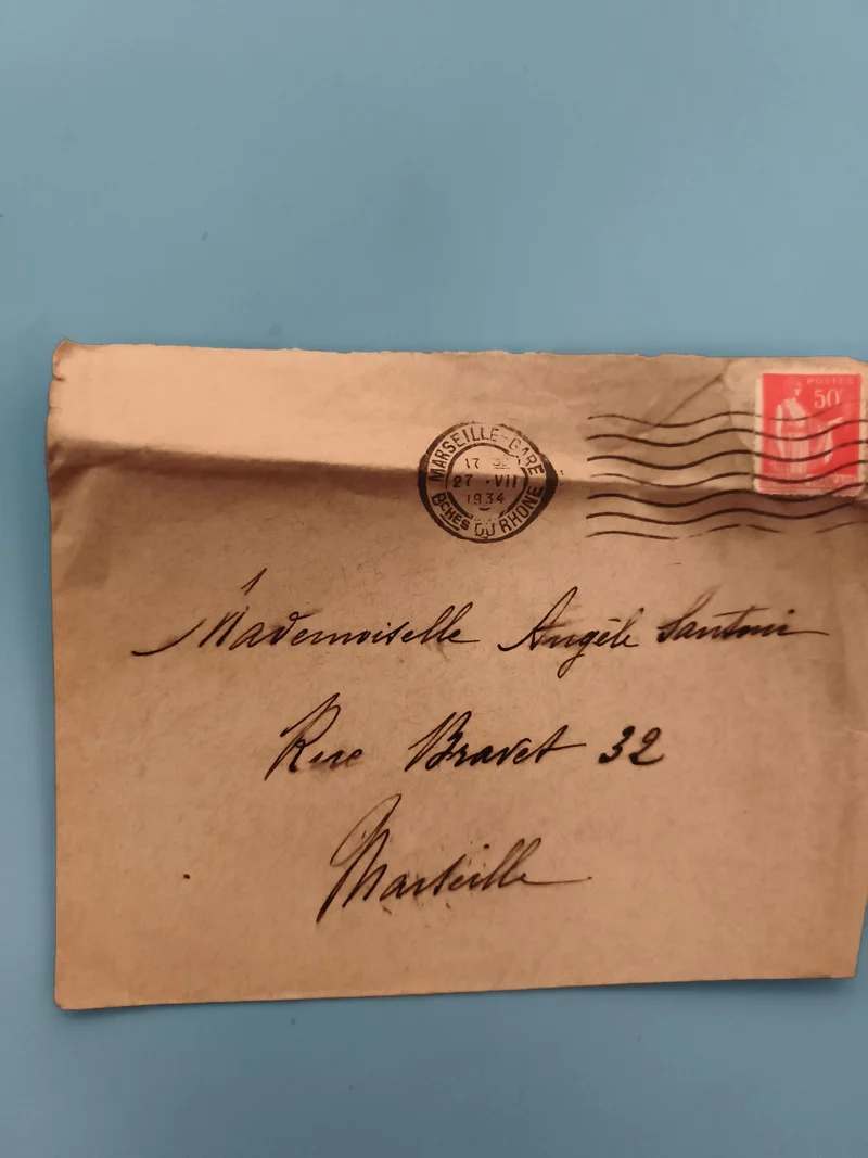 Lettre oblitérée Marseille 1934 timbre 50c philatélie adressée manuscrite (Ref 3