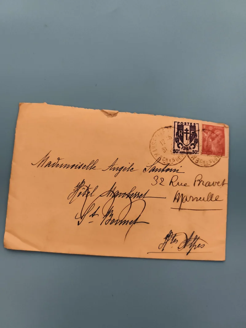 Lettre ancienne oblitérée timbres France Croix de Lorraine philatélie (Ref 3)