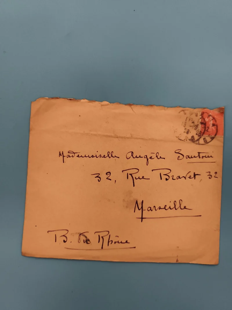 Lettre ancienne oblitérée timbre rouge manuscrite Marseille philatélie (Ref 3)