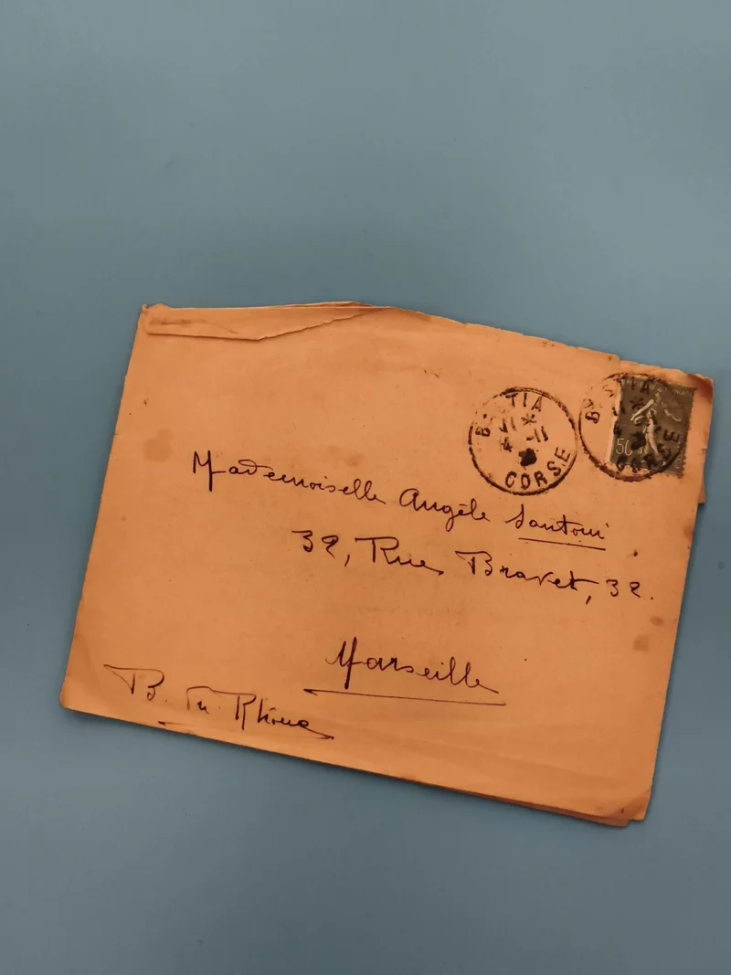 Lettre ancienne oblitérée Bastia Corse cachet timbre 50c Marseille (Ref 3)