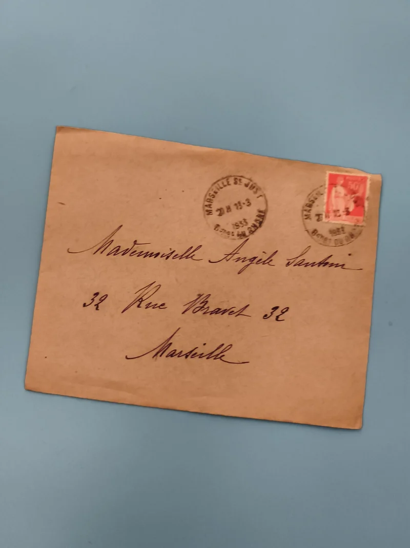 Lettre ancienne timbrée Marseille 1953 cachet postal enveloppe manuscrite (Ref 3