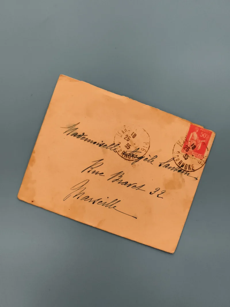 Lettre ancienne timbrée France 1935 cachet Lyon 50c philatélie Marseille (Ref 3)
