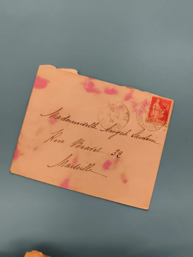 Lettre ancienne timbrée 50c Semeuse rouge cachet 1934 Marseille philatélie (Ref