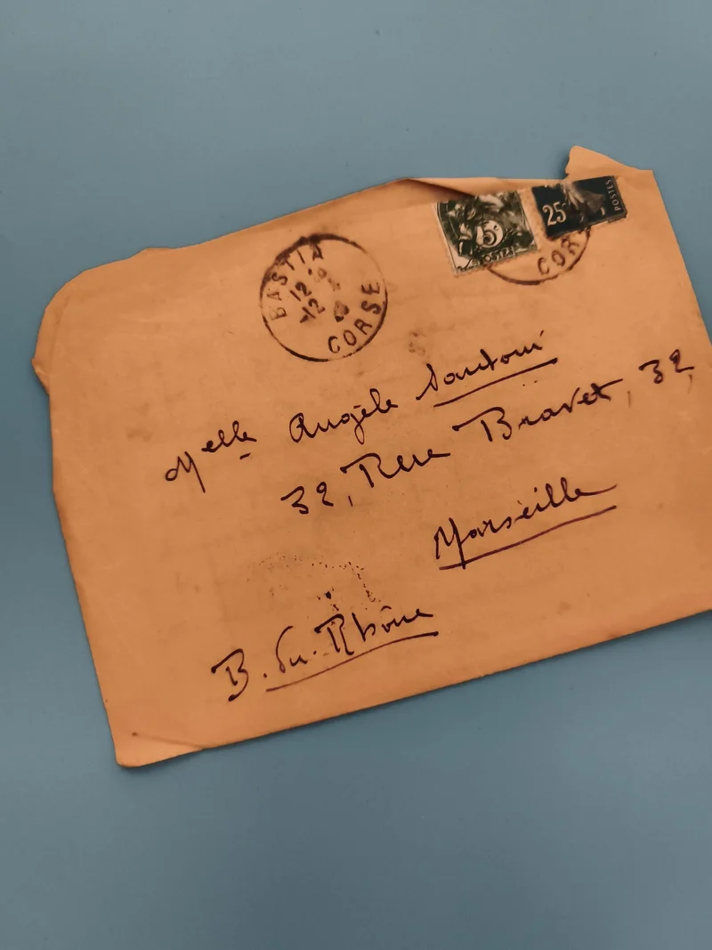 Lettre ancienne Bastia Corse timbres 25c 5c enveloppe manuscrite Marseille (Ref