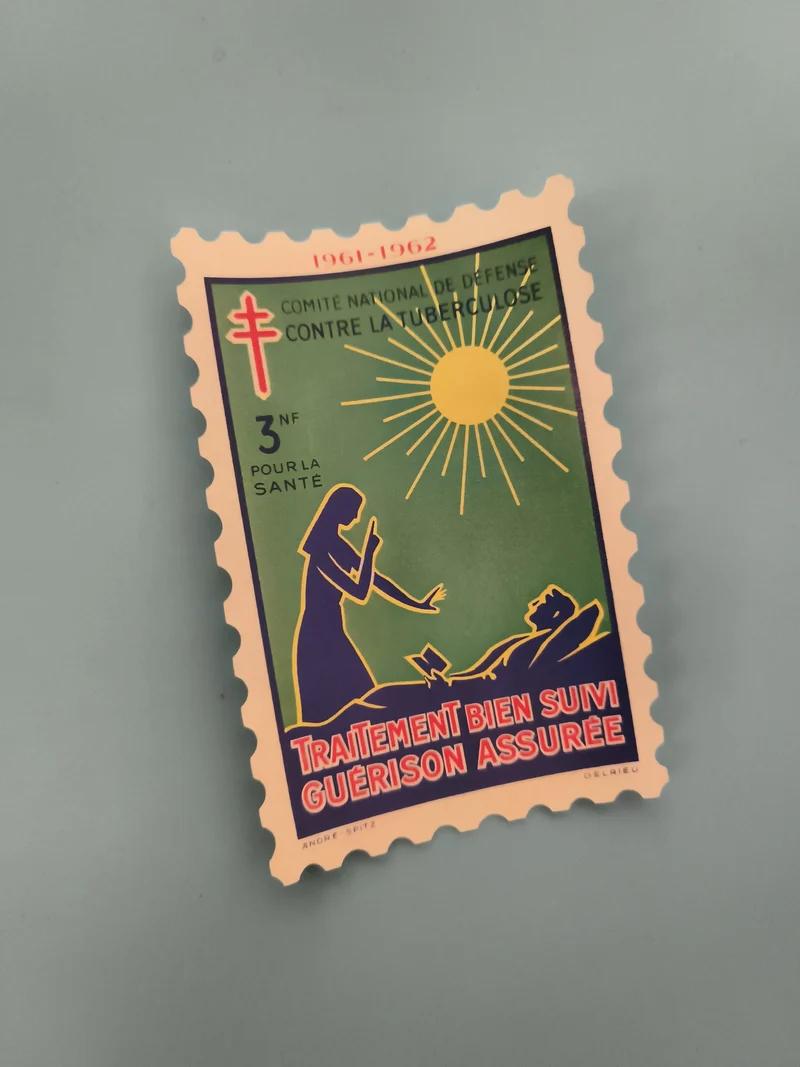 Timbre vignette santé 1961-1962 tuberculose France, 3 NF, Croix de Lorraine