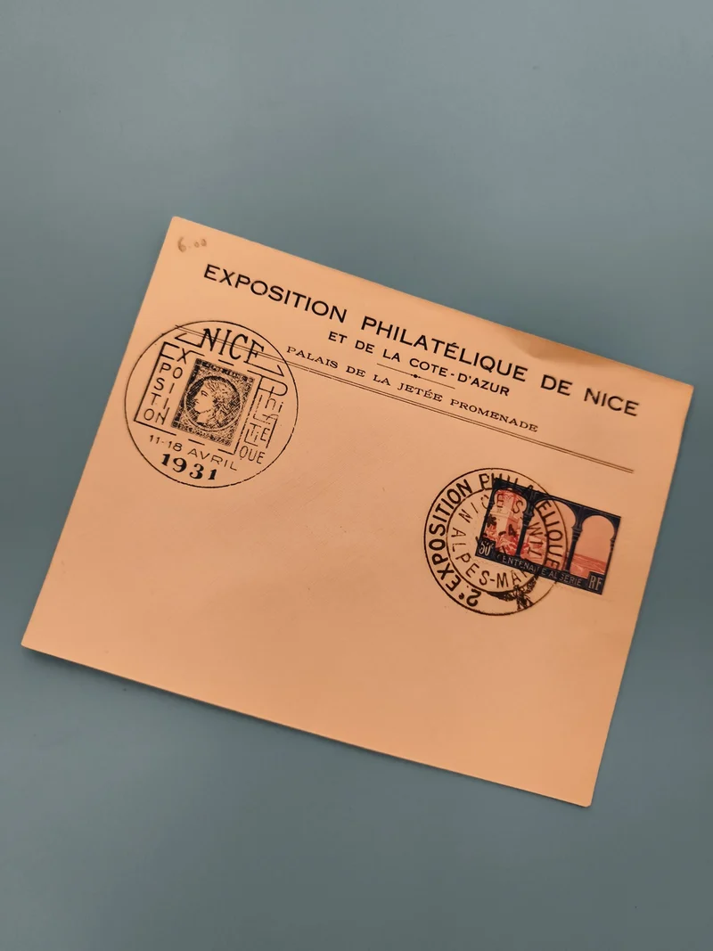 Lettre Exposition Philatélique Nice 1931, oblitération Palais Jetée, Côte d’Azur