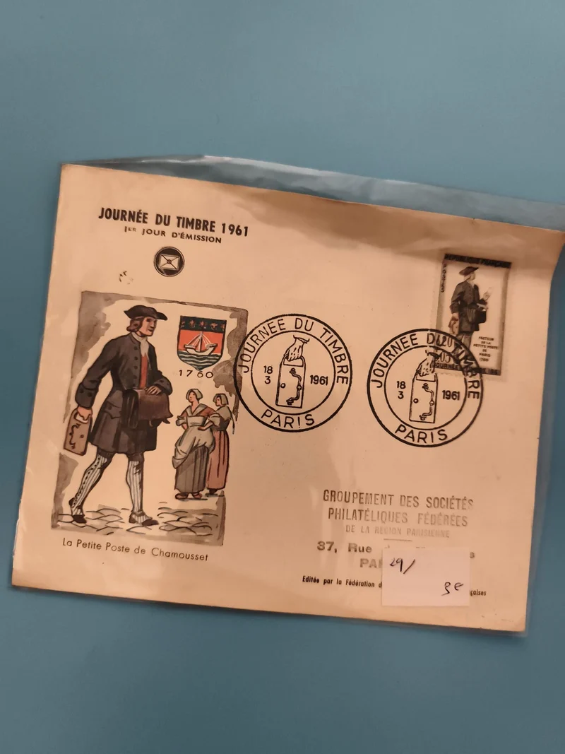 Lettre 1er jour 1961 Journée du Timbre Paris La Petite Poste de Chamousset phila