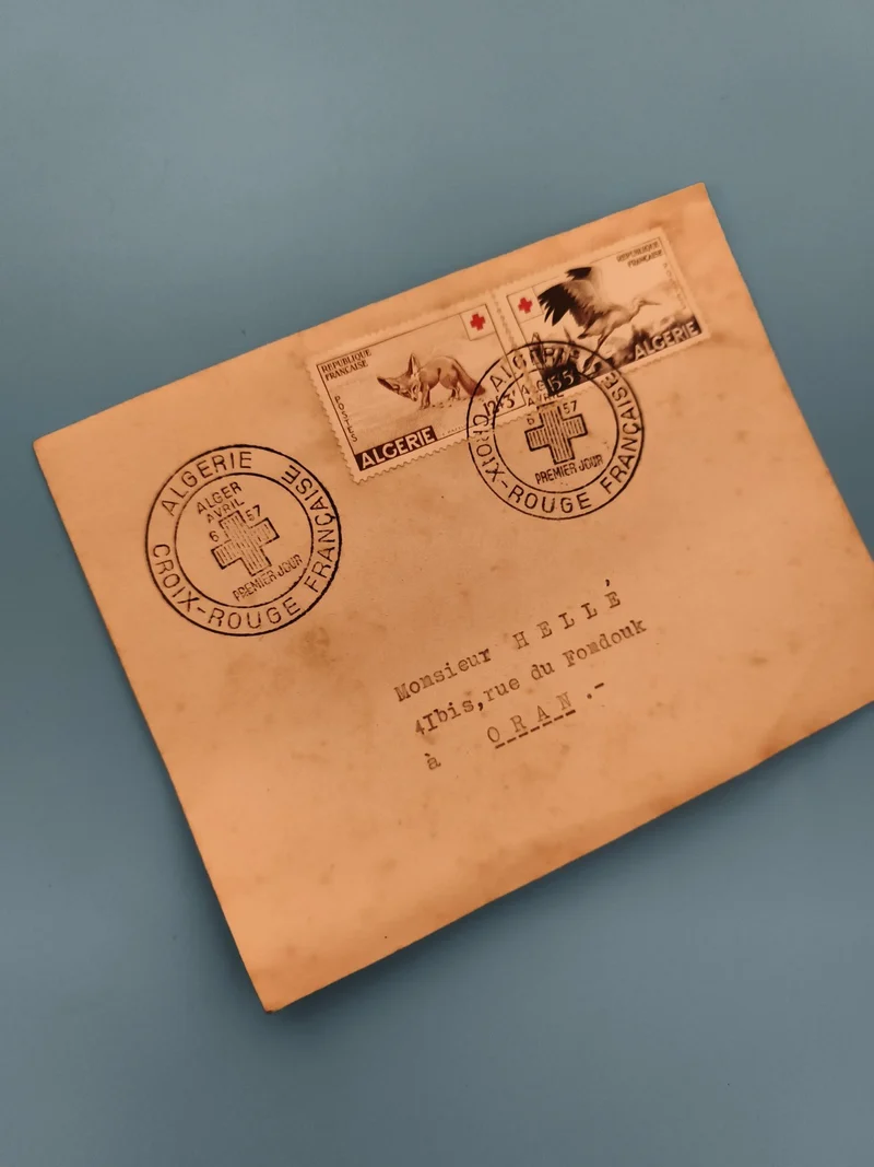 Lettre premier jour Croix-Rouge Algérie 1957, timbres animaux, philatélie (Ref 2