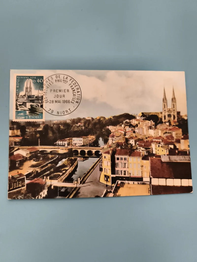 Carte Premier Jour Niort 1966 – Cathédrale timbre 0,40 F – Philatélie France