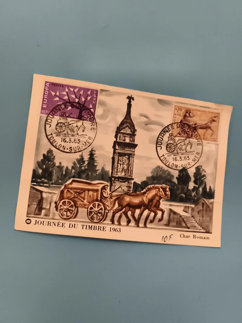 Carte premier jour Journée du Timbre 1963 Char Romain Toulon philatélie (Ref 2)